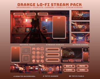 Lofi twitch overlay vtuber stream overlay lofi twitch banners animated neon overlay stream package animated vtuber background lofi overlay