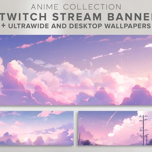 May include: Three digital illustrations of a pink and purple sunset sky with clouds. The top image is a wide shot of the sky, the middle image is a slightly closer shot, and the bottom image is a close-up shot with a silhouette of power lines and trees in the foreground.