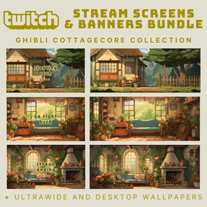 Studio Ghibli animierter Stream-Bildschirm CottageCore Twitch Banner Ghibli Stream Overlay Cottagecore Twitch Overlay Gemütliches Twitch Overlay Banner