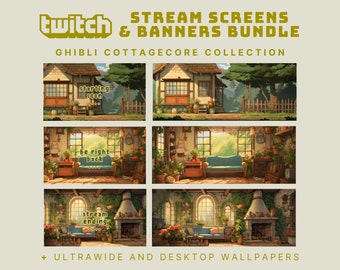 Studio Ghibli animated stream screen cottagecore twitch banner ghibli stream overlay cottagecore twitch overlay cozy twitch overlay banners