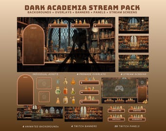 Halloween stream package dark academia twitch overlay apothecary twitch stream vtuber animated background potions vtuber twitch banner