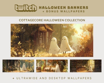cute ghost twitch banner cottagecore twitch overlay cozy halloween twitch banner ghost halloween stream overlay cozy cottagecore overlay