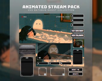 paquete de transmisión retro halloween vhs animado paquete twitch pantallas de transmisión fantasma superposición retro twitch vhs stinger para streamers obs halloween