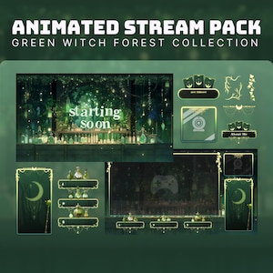 witch stream pack green twitch vtuber background cozy forest twitch overlay witch asset green twitch pack halloween overlay cozy stream pack