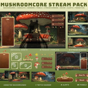 cozy vtuber stream pack cottagecore twitch overlay mushroom stream pack animated background vtuber overlay cozy twitch banner cottagecore