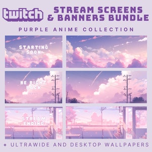 Purple animated stream screen purple anime twitch banner stream screen aesthetic purple twitch overlay purple banner animated overlay