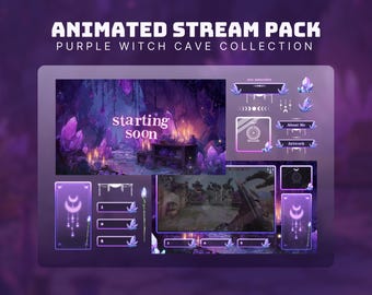 witch stream pack purple twitch overlay magical cave animated crytsal twitch overlay for vtubers cute purple twitch pack for streamers cave