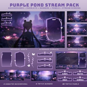 purple twitch overlay animated vtuber background pond twitch overlay purple twitch banner purple stream package animated stream screens
