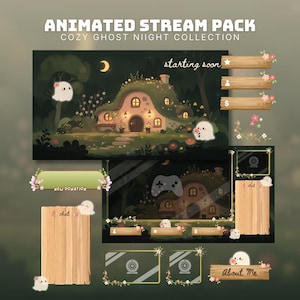 Cozy Ghost Halloween Stream Pack: Animerat överlägg för Cottagecore (digital nedladdning)