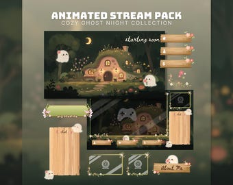 Paquete de transmisión de Halloween con fantasmas acogedores: superposición animada estilo cottagecore (descarga digital)