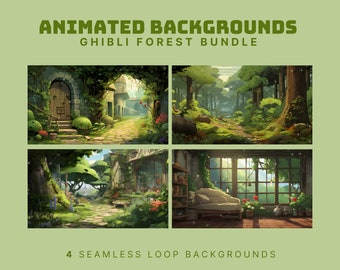animated vtuber background cozy twitch overlay ghibli twitch forest animated background green stream overlay vtuber stream background cozy