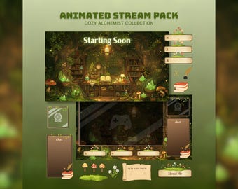 Cozy Alchemist Animated Stream Pack: Fantasy Forest Twitch Overlay (Digital Download)