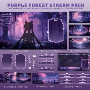 Violettes twitch overlay animierter vtuber Hintergrund Hexen twitch overlay lila twitch Banner Lila purer animierter Stream Paket Stream Bildschirme