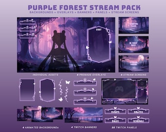 purple twitch overlay animated vtuber background witch twitch overlay purple twitch banner purple stream package animated stream screens