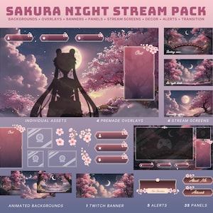 purple stream package pink vtuber twitch overlay sakura stream pack pink twitch overlay vtuber stream screen sakura twitch purple stream