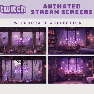 purple animated stream screen witch overlay halloween stream screen purple twitch overlay witch animated stream purple halloween overlay