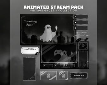 Paquete de transmisión Vintage Ghost: Superposición retro de Halloween, pantallas animadas (descarga digital)