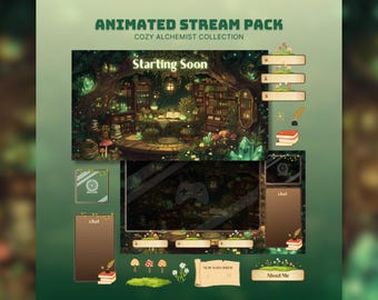 cottagecore twitch overlay animated forest background cozy twitch package green stream screens witch twitch dark academia overlay obs stream