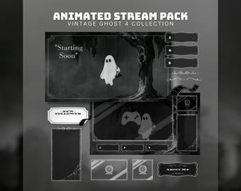 Paquete de imágenes de fantasmas vintage para streaming: Superposición animada de Halloween (Descarga digital)