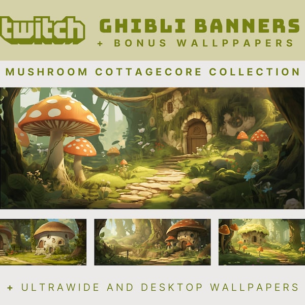 Cottagecore twitch banner mushroom banner cozy forest twitch banner ghibli ultrawide wallpaper cozy desktop wallpaper lofi anime twitch cute