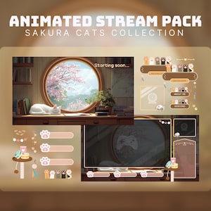 acogedor paquete de transmisión de sakura lindo gato superposición de twitch sakura fondo animado de vtuber acogedor paquete de transmisión de gato lindo superposición de twitch sakura
