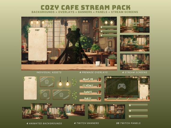 Cozy animated background lofi cafe vtuber background cafe stream package cozy twitch overlay lofi background vtuber animated asset ghibli