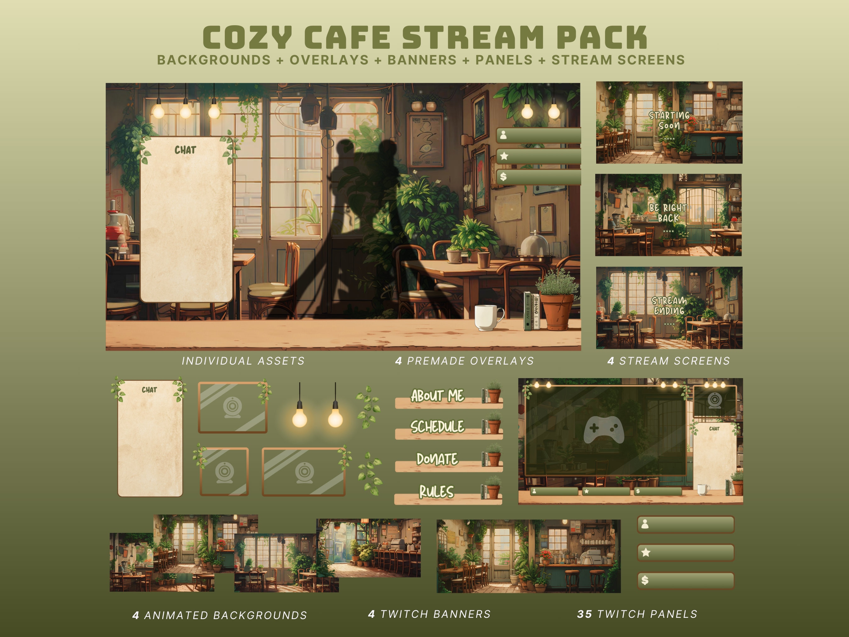 Cozy animated background lofi cafe vtuber background cafe stream package cozy twitch overlay lofi background vtuber animated asset ghibli