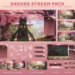sakura stream pack pink twitch overlay vtuber pink stream screen sakura twitch stream pink banner twitch alert cozy twitch package vtuber