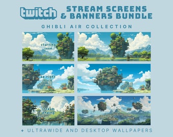 Ghibli animated stream screen castle on the sky twitch stream screen blue anime twitch banner ghibli stream overlay sky twitch banner ghibli