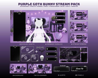 Animated Goth Bunny Stream Pack: Purple Halloween Twitch Overlay (Digital Download)