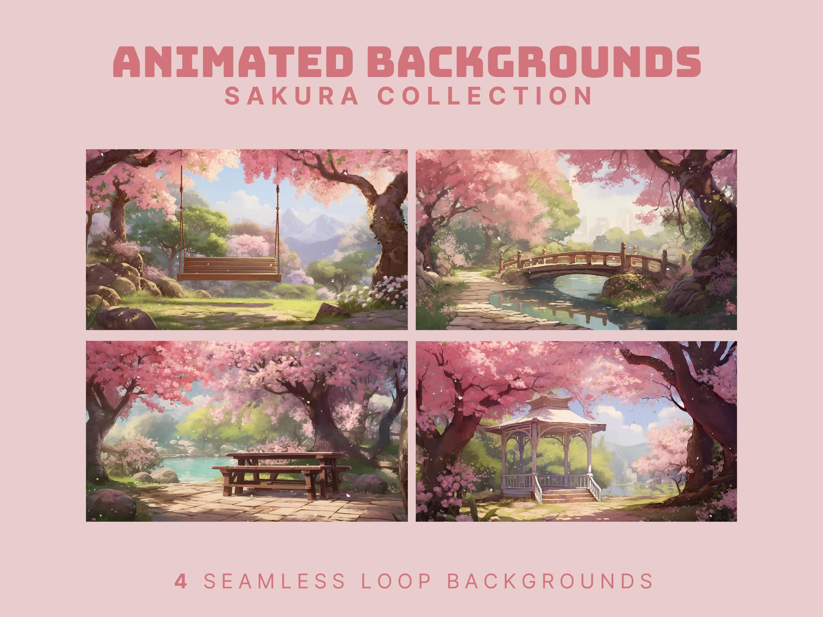 pink animated background sakura vtuber background spring twitch overlay cherry blossoms background animated sakura overlay spring background