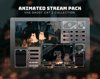 Pack de vídeos retro de Halloween con temática de gatos en formato VHS: Fantasmas animados (Descarga digital)