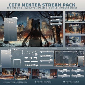winter stream pack city winter twitch overlay winter animated vtuber overlay winter twitch banner christmas stream pack cute winter overlay