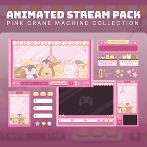 pink stream package claw machine twitch pack retro arcade overlay crane game stream pack pink overlay cozy arcade twitch stream animated