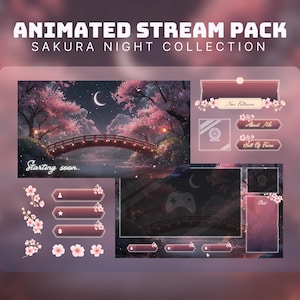 sakura stream package pink vtuber twitch overlay sakura stream pack pink twitch overlay vtuber stream screen sakura twitch purple stream