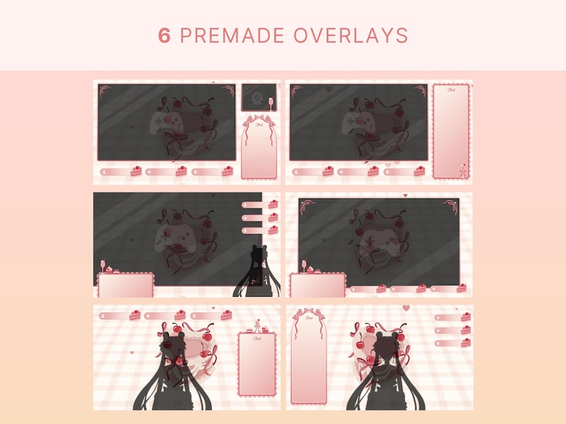 Stream Ribbon Visual Cute Pink Stream Pack Bow Twitch Overlay Vtuber Coquette Stream Screen ...