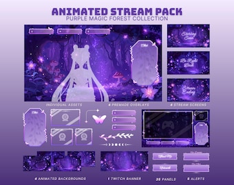 forest stream package purple twitch overlay cozy forest stream overlay fairy twitch stream butterfly stinger animated cottagecore overlay