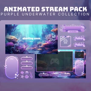 animated vtuber purple stream package ocean stream pack underwater overlay twitch pack purple twitch overlay cute summer stream pack mermaid