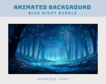 blue animated background vtuber twitch overlay vtuber stream animated twitch overlay blue forest background night overlay goth background