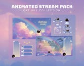cute cat twitch pack pink sky witch overlay animated cat stream screens cute obs overlay pastel sky twitch pack animated cat stinger twitch