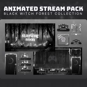witch stream pack black twitch vtuber goth twitch overlay black stream pack dark forest animated background halloween twitch overlay dark