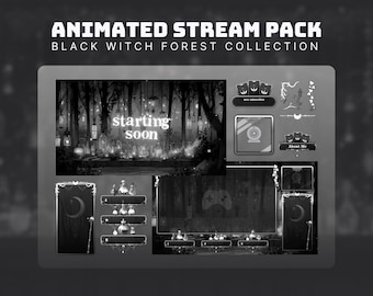 witch stream pack black twitch vtuber goth twitch overlay black stream pack dark forest animated background halloween twitch overlay dark