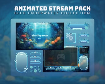 Ozean Strom Paket blau Twitch Paket Sommer Overlay Vtuber See Themen Overlay Wasserstrom Overlay Unterwasser Twitch Overlay blau Strom