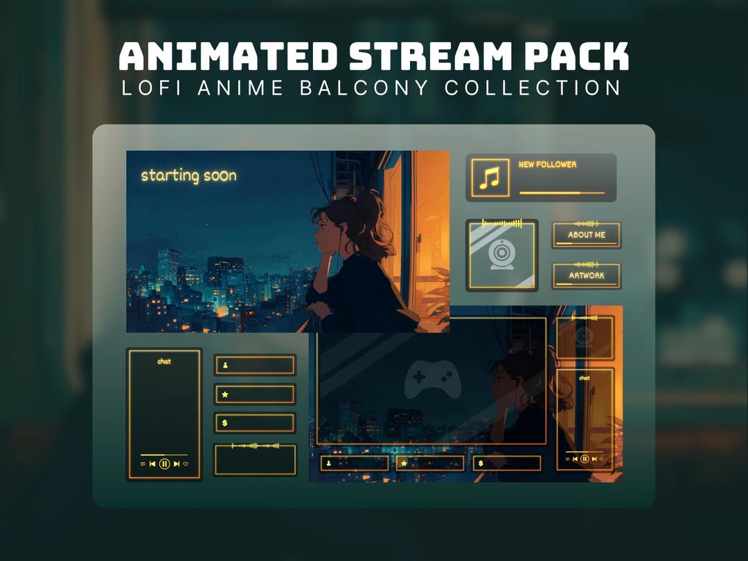 Lo Mutuc Animation Lofi Anime Stream Pack: Cozy Twitch Ovelay, Animated Lo-fi Twitch ...