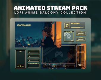 Lofi Anime Stream Pack: Cozy twitch ovelay, animated lo-fi twitch package, retro stream screens