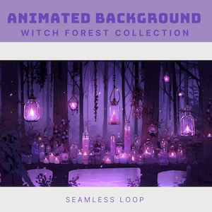 animated witch background purple twitch overlay animated purple vtuber witch forest overlay animated twitch background goth purple stream