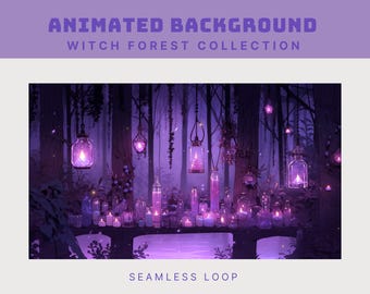 animated witch background purple twitch overlay animated purple vtuber witch forest overlay animated twitch background goth purple stream