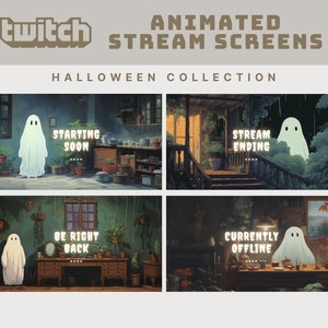 halloween stream screen lofi twitch stream screen ghibli twitch overlay halloween stream overlay animated background cute ghost twitch