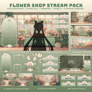 pacote de fluxo fofo flor twitch sobreposição animado vtuber fundo aconchegante sobreposição de fluxo aconchegante banner twitch pacote de fluxo verde flor vtuber
