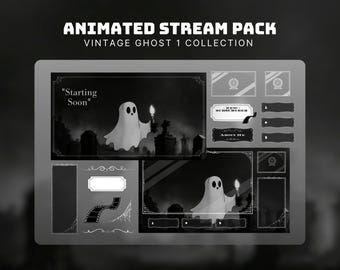 Paquete de transmisión de Halloween vintage, superposición de Twitch VHS, pantallas de transmisión retro animadas, paquete de Twitch fantasma para streamers y vtubers, aguijón retro